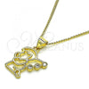 Oro Laminado Pendant Necklace, Gold Filled Style Angel Design, with White Micro Pave, Polished, Golden Finish, 04.156.0464.20