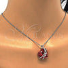 Rhodium Plated Pendant Necklace, Heart and Bow Design, with Padparadscha Swarovski Crystals and White Micro Pave, Polished, Rhodium Finish, 04.239.0001.3.16