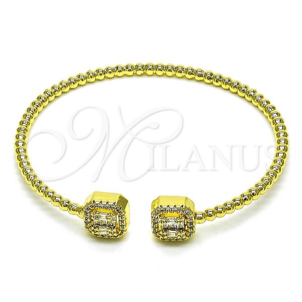 Oro Laminado Individual Bangle, Gold Filled Style Baguette Design, with White Cubic Zirconia and White Micro Pave, Polished, Golden Finish, 07.368.0002