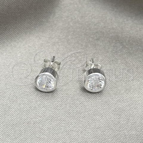 Sterling Silver Stud Earring, with White Cubic Zirconia, Polished, Silver Finish, 02.408.0087