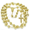Oro Laminado Medium Rosary, Gold Filled Style Guadalupe and Crucifix Design, Polished, Golden Finish, 09.213.0018.28