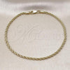 Oro Laminado Basic Anklet, Gold Filled Style Rope Design, Polished, Golden Finish, 5.222.036.10