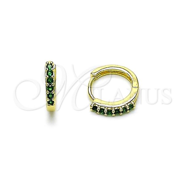 Oro Laminado Huggie Hoop, Gold Filled Style with Green Cubic Zirconia, Polished, Golden Finish, 02.213.0798.16