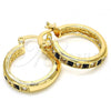 Oro Laminado Small Hoop, Gold Filled Style with Black and White Crystal, Polished, Golden Finish, 02.100.0100.1.20