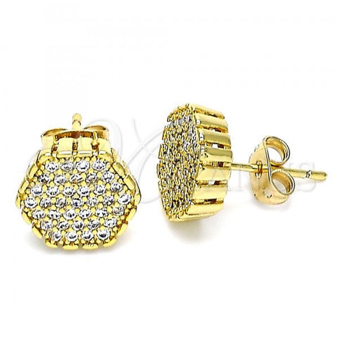 Oro Laminado Stud Earring, Gold Filled Style with White Micro Pave, Polished, Golden Finish, 02.342.0172