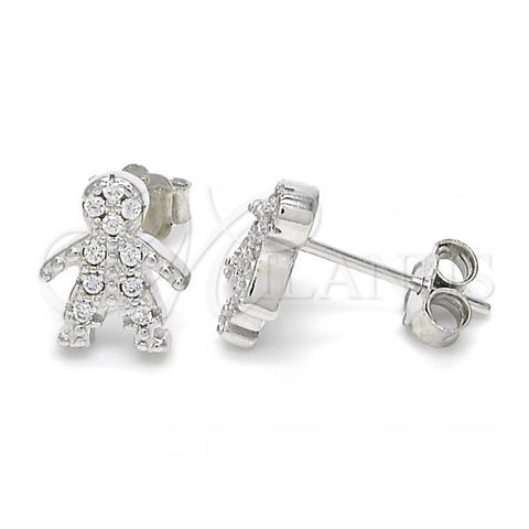 Sterling Silver Stud Earring, Little Boy Design, with White Cubic Zirconia, Polished, Rhodium Finish, 02.336.0033