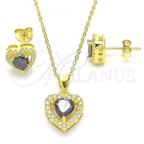 Sterling Silver Earring and Pendant Adult Set, Heart Design, with Vitrail Medium Cubic Zirconia and White Crystal, Polished, Golden Finish, 10.186.0038.1
