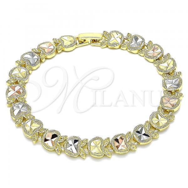 Oro Laminado Fancy Bracelet, Gold Filled Style Apple Design, Diamond Cutting Finish, Tricolor, 03.380.0061.08