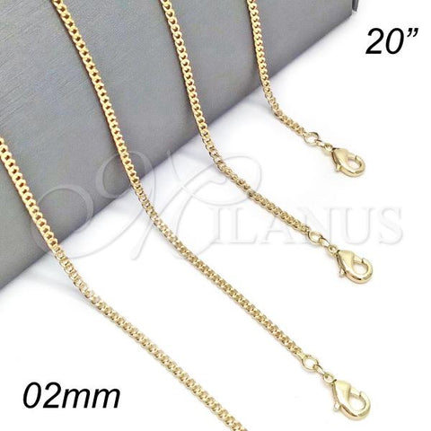 Oro Laminado Basic Necklace, Gold Filled Style Miami Cuban Design, Polished, Golden Finish, 04.213.0157.20