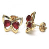 Oro Laminado Stud Earring, Gold Filled Style Butterfly and Heart Design, with Ruby Cubic Zirconia, Polished, Golden Finish, 02.26.0283.2