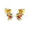 Oro Laminado Stud Earring, Gold Filled Style Butterfly Design, with Garnet Cubic Zirconia, Polished, Golden Finish, 02.387.0023.1