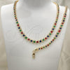 Oro Laminado Necklace and Bracelet, Gold Filled Style with Multicolor Cubic Zirconia, Polished, Golden Finish, 06.284.0014
