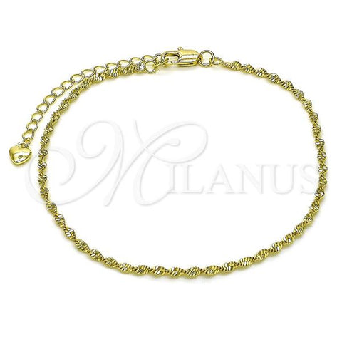 Oro Laminado Basic Anklet, Gold Filled Style Singapore Design, Diamond Cutting Finish, Golden Finish, 04.213.0225.09