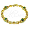 Oro Laminado Fancy Bracelet, Gold Filled Style with Green Cubic Zirconia, Polished, Golden Finish, 03.341.0202.1.08