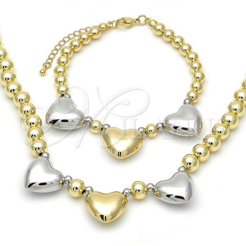 Oro Laminado Necklace and Bracelet, Gold Filled Style Heart and Ball Design, Polished, Two Tone, 06.341.0011