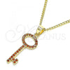 Oro Laminado Pendant Necklace, Gold Filled Style key Design, with Garnet Micro Pave, Polished, Golden Finish, 04.344.0012.1.20