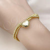 Oro Laminado Adjustable Bolo Bracelet, Gold Filled Style Heart and Ball Design, Polished, Golden Finish, 03.341.0232.11