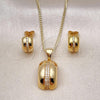 Oro Laminado Earring and Pendant Adult Set, Gold Filled Style with White Micro Pave, Polished, Golden Finish, 10.342.0161