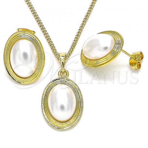 Oro Laminado Earring and Pendant Adult Set, Gold Filled Style with Ivory Pearl, Polished, Golden Finish, 10.379.0028