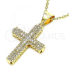 Oro Laminado Religious Pendant, Gold Filled Style Cross Design, with White Micro Pave, Polished, Golden Finish, 05.342.0047