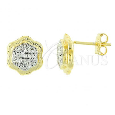 Oro Laminado Stud Earring, Gold Filled Style Flower Design, Polished, Two Tone, 02.55.0022 *PROMO*