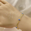 Oro Laminado Fancy Bracelet, Gold Filled Style Evil Eye Design, Blue Enamel Finish, Golden Finish, 03.213.0152.3.07