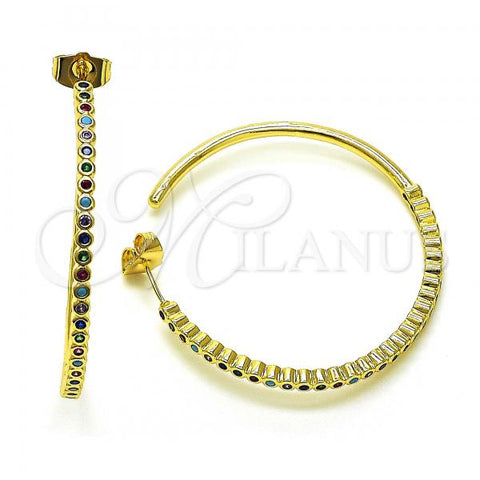 Oro Laminado Stud Earring, Gold Filled Style with Multicolor Cubic Zirconia, Polished, Golden Finish, 02.210.0745.1