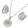 Sterling Silver Earring and Pendant Adult Set, Flower Design, with White Cubic Zirconia and White Crystal, Polished, Rhodium Finish, 10.175.0042