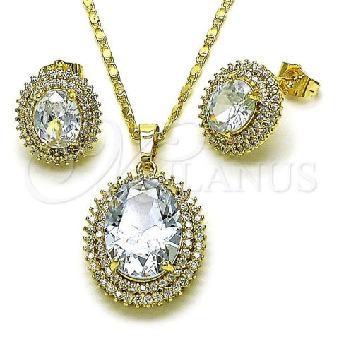 Oro Laminado Earring and Pendant Adult Set, Gold Filled Style Cluster Design, Polished, Golden Finish, 10.196.0189