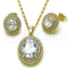 Oro Laminado Earring and Pendant Adult Set, Gold Filled Style Cluster Design, Polished, Golden Finish, 10.196.0189