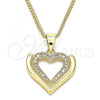 Oro Laminado Pendant Necklace, Gold Filled Style Heart Design, with White Micro Pave, Polished, Golden Finish, 04.156.0371.20