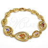 Oro Laminado Fancy Bracelet, Gold Filled Style Teardrop Design, with Multicolor Cubic Zirconia, Polished, Golden Finish, 03.59.0036.08
