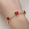 Oro Laminado Fancy Bracelet, Gold Filled Style Heart Design, with Garnet Cubic Zirconia and White Micro Pave, Polished, Golden Finish, 03.284.0043.07