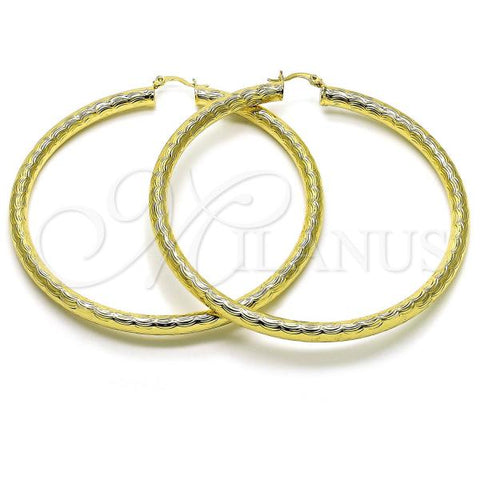 Oro Laminado Extra Large Hoop, Gold Filled Style Hollow Design, Diamond Cutting Finish, Golden Finish, 02.213.0225.80