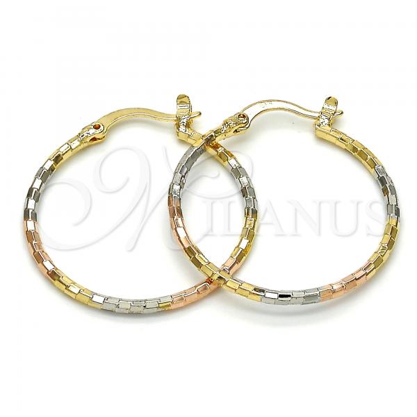Oro Laminado Medium Hoop, Gold Filled Style Diamond Cutting Finish, Tricolor, 5.138.031.30