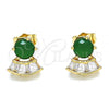 Oro Laminado Stud Earring, Gold Filled Style with Green and White Cubic Zirconia, Polished, Golden Finish, 02.346.0008.3