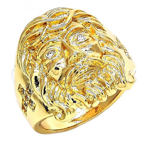 Oro Laminado Mens Ring, Gold Filled Style Jesus and Cross Design, with White Cubic Zirconia, Polished, Golden Finish, 01.283.0004.12 (Size 12)