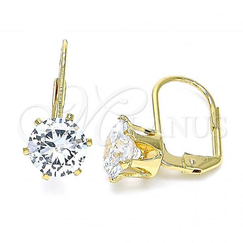 Oro Laminado Leverback Earring, Gold Filled Style with White Cubic Zirconia, Polished, Golden Finish, 5.128.075