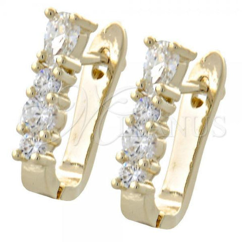 Oro Laminado Huggie Hoop, Gold Filled Style with White Cubic Zirconia, Polished, Golden Finish, 02.155.0054