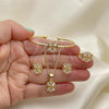 Oro Laminado Earring and Pendant Children Set, Gold Filled Style Flower Design, with White Cubic Zirconia, Polished, Golden Finish, 06.210.0016.1