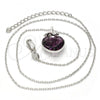 Rhodium Plated Pendant Necklace, Heart and key Design, with Amethyst Swarovski Crystals and White Micro Pave, Polished, Rhodium Finish, 04.239.0015.1.16