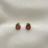 Oro Laminado Stud Earring, Gold Filled Style Ladybug Design, Red Enamel Finish, Golden Finish, 02.02.0501
