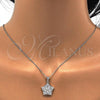 Sterling Silver Earring and Pendant Adult Set, Star and Flower Design, with White Cubic Zirconia, Polished, Rhodium Finish, 10.286.0016