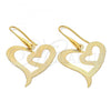 Oro Laminado Dangle Earring, Gold Filled Style Heart Design, Diamond Cutting Finish, Golden Finish, 5.079.013