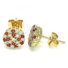 Oro Laminado Stud Earring, Gold Filled Style with Garnet and White Micro Pave, Polished, Golden Finish, 02.344.0076.1