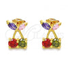 Oro Laminado Stud Earring, Gold Filled Style Cherry Design, with Multicolor Cubic Zirconia, Polished, Golden Finish, 02.345.0005