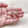 Oro Laminado Dangle Earring, Gold Filled Style Cherry Design, with White Micro Pave, Red Enamel Finish, Golden Finish, 02.417.0003