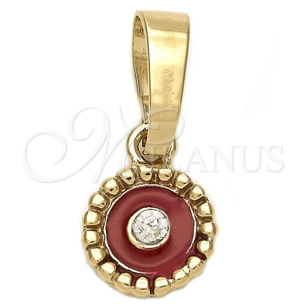 Oro Laminado Fancy Pendant, Gold Filled Style Flower Design, with White Crystal, Red Enamel Finish, Golden Finish, 05.163.0069.3