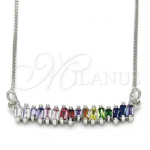 Rhodium Plated Pendant Necklace, with Multicolor Cubic Zirconia, Polished, Rhodium Finish, 04.341.0006.1.20