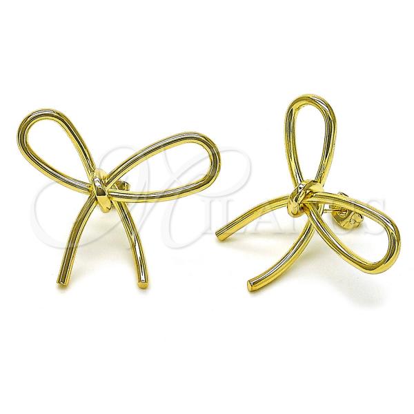 Oro Laminado Stud Earring, Gold Filled Style Bow Design, Polished, Golden Finish, 02.213.0666